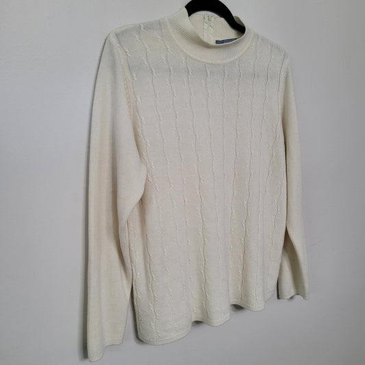 Koret Woman 1X Ivory Mock Neck Sweater Long Sleeve Cable Knit Pullover #15541
