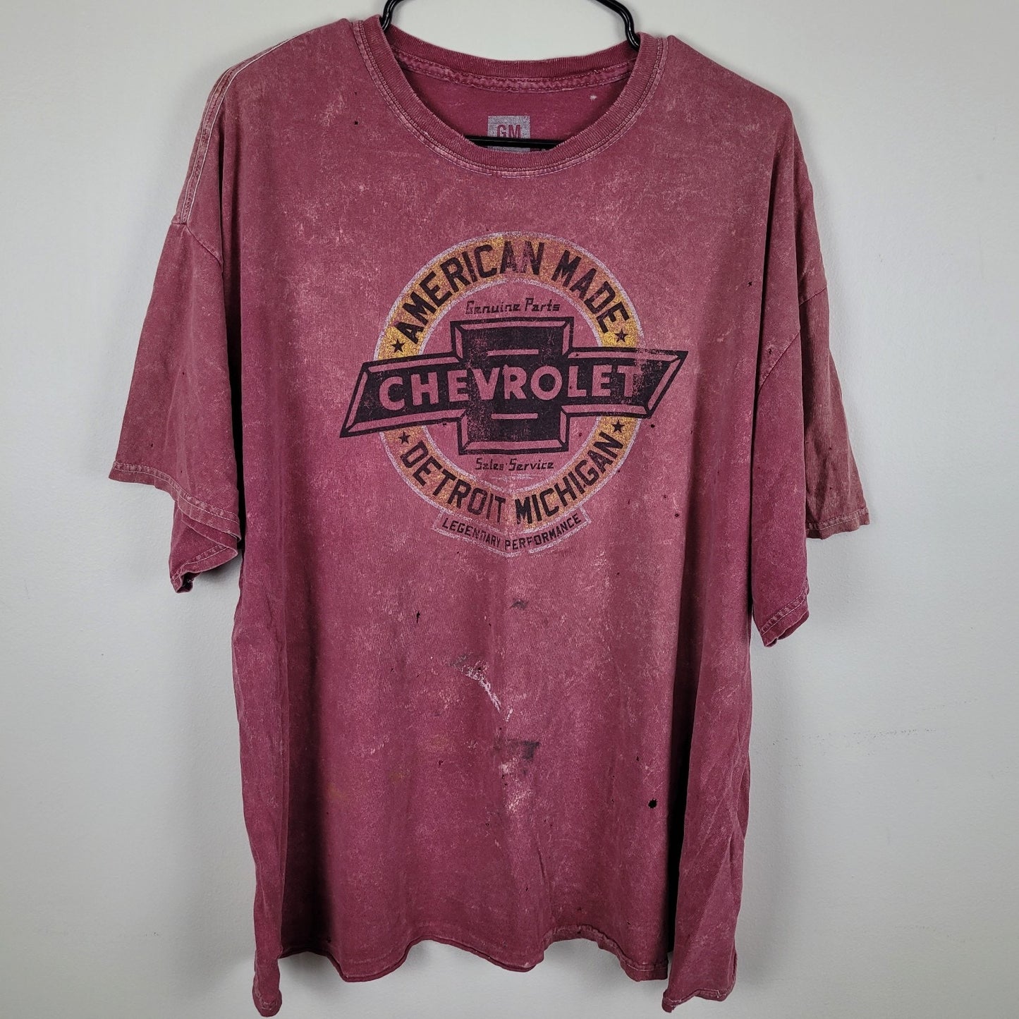 General Motors Men's T-Shirt Sz XL Red Wash Chevrolet American Made Short Sleeve