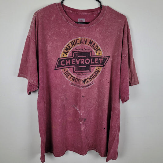 General Motors Men's T-Shirt Sz XL Red Wash Chevrolet American Made Short Sleeve