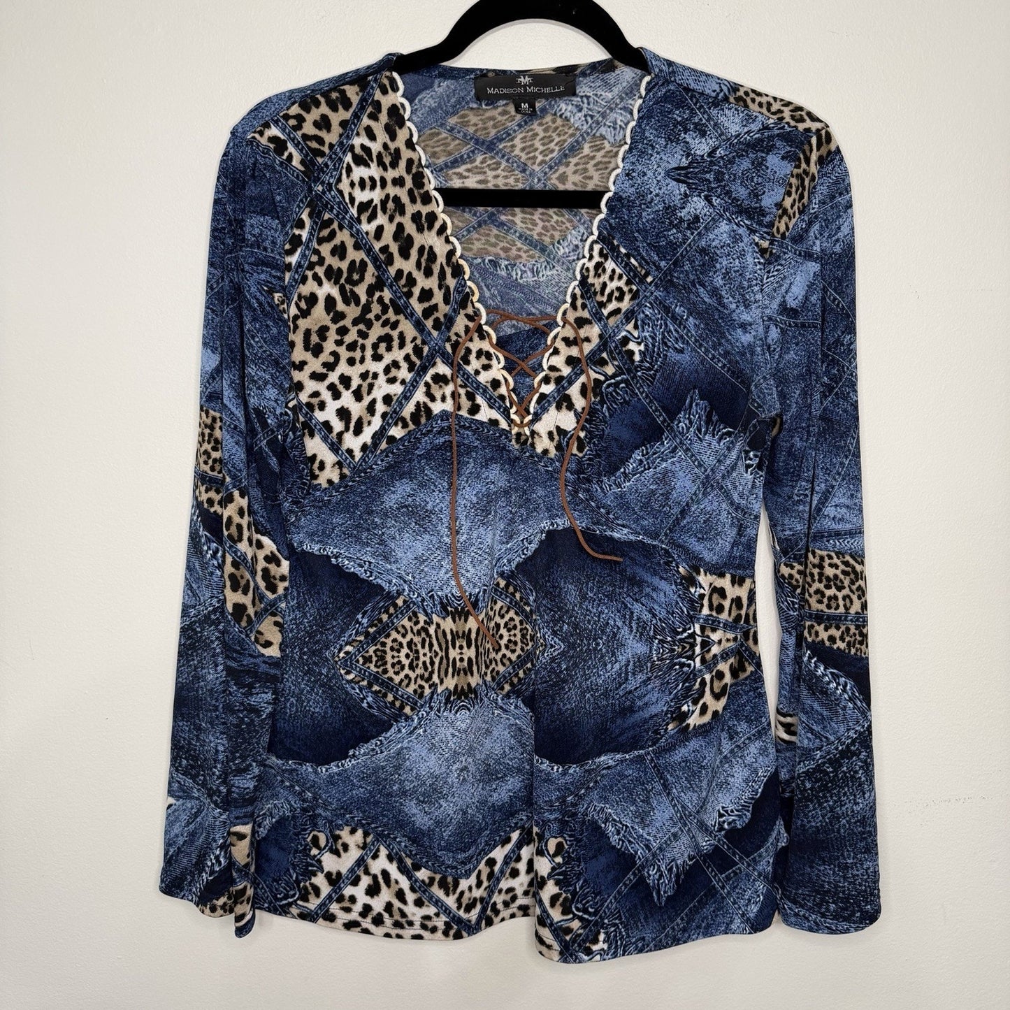 Madison Michelle Women’s Medium Retro Blue Cheetah Leather Y2K Fairy Office