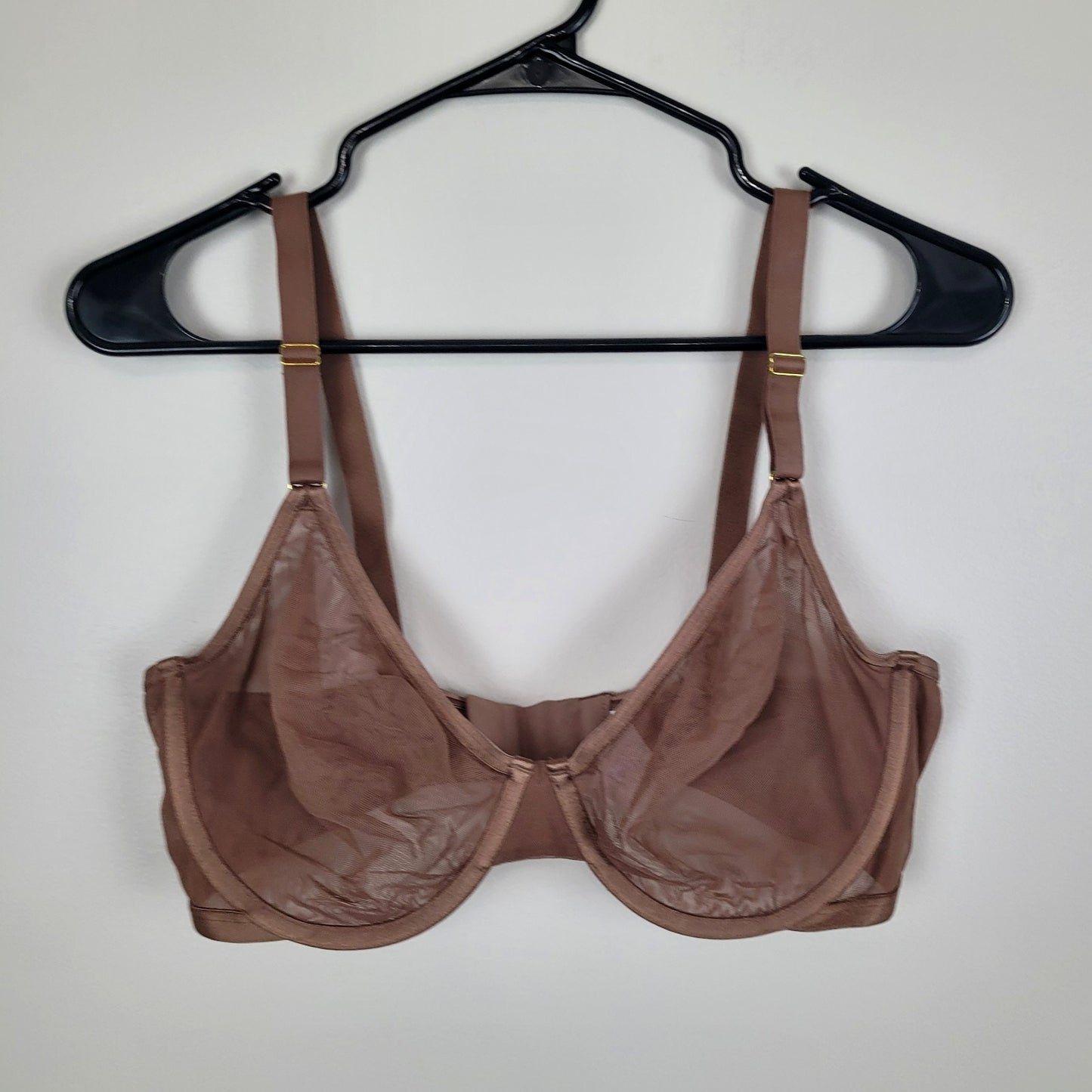 Joyspun Womens 42C Chocolate Brown Mesh Sheer Unlined Underwire Bra Sexy