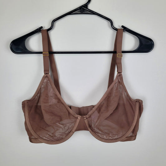 Joyspun Womens 42C Chocolate Brown Mesh Sheer Unlined Underwire Bra Sexy