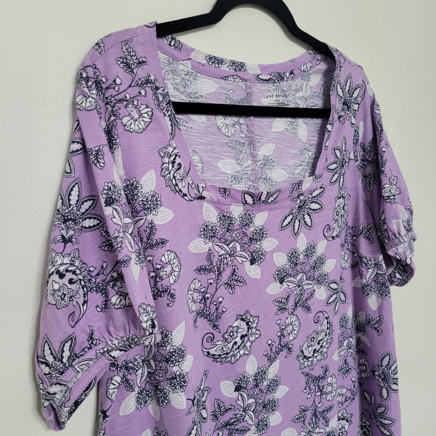 Lane Bryant Purple Paisley Chiffon Top 26/28 Kimono Sleeves Boho NWT