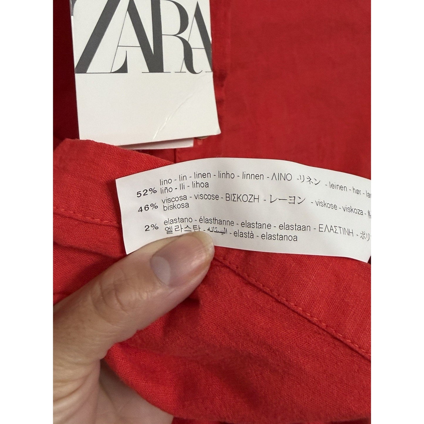 Zara Red Sleeveless Front Button Ruched Linen Blend Midi Dress Small NWT