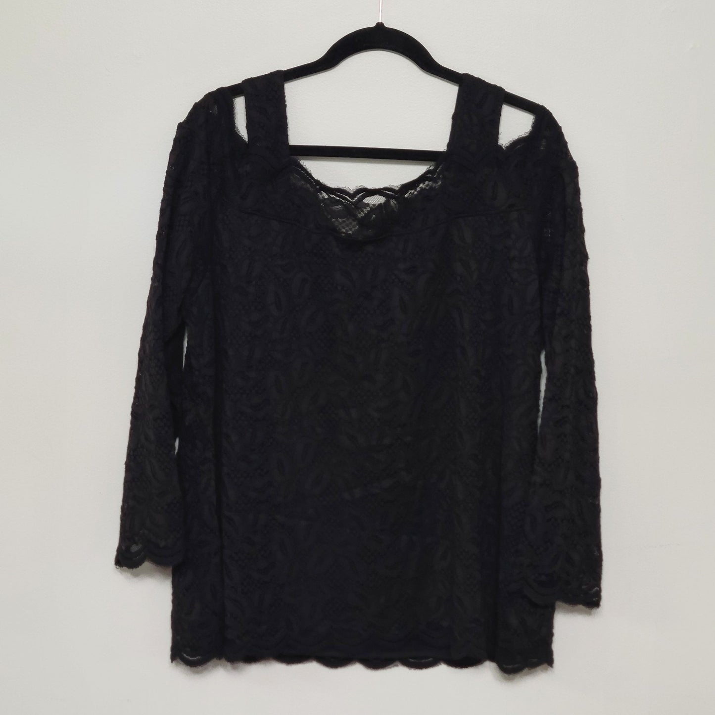 Chico's Black Cold Shoulder Poplin Sleeve Knit Top Size 3 XL/16-18