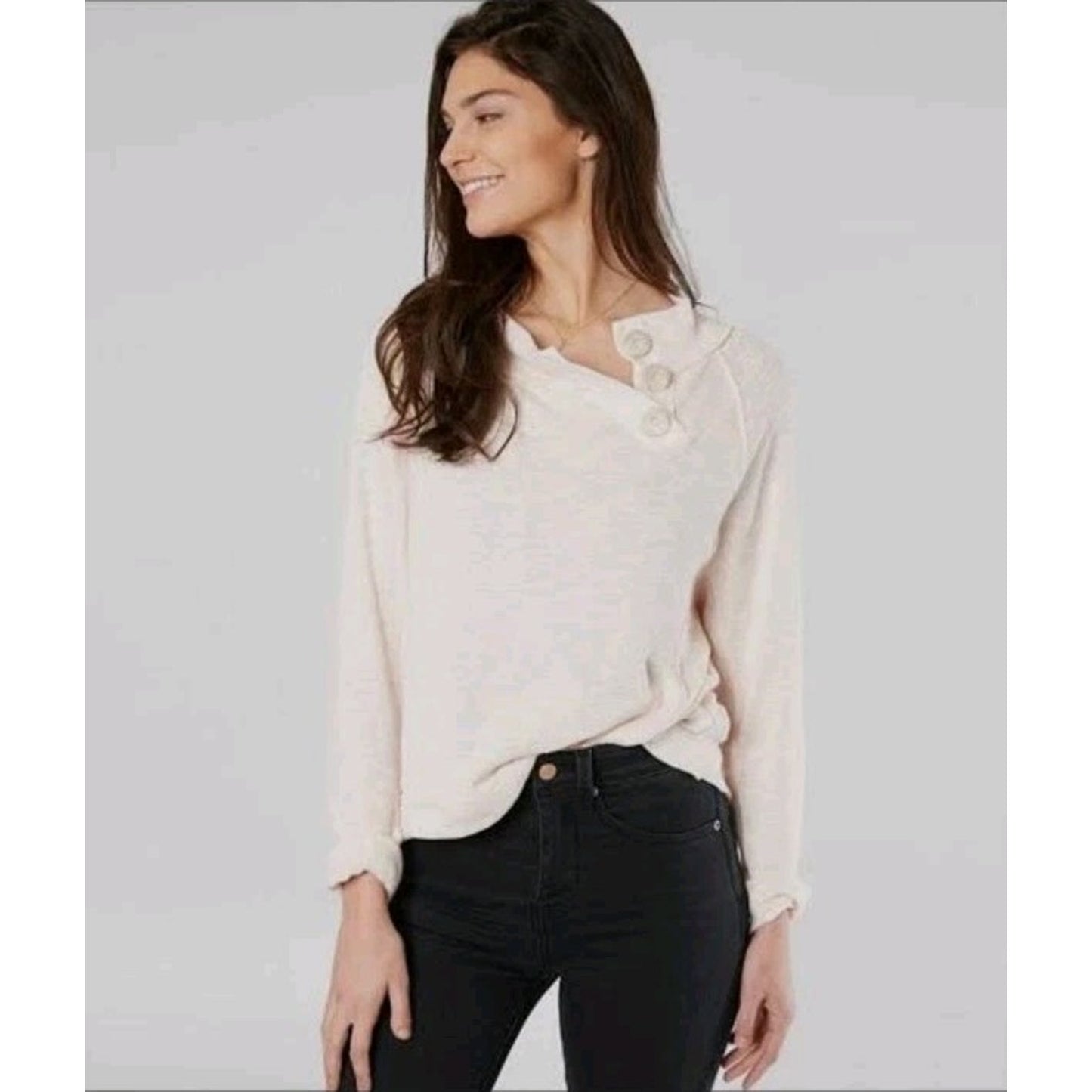 Free People We The Free Don't Forget Me Top Medium Cream Button Detail