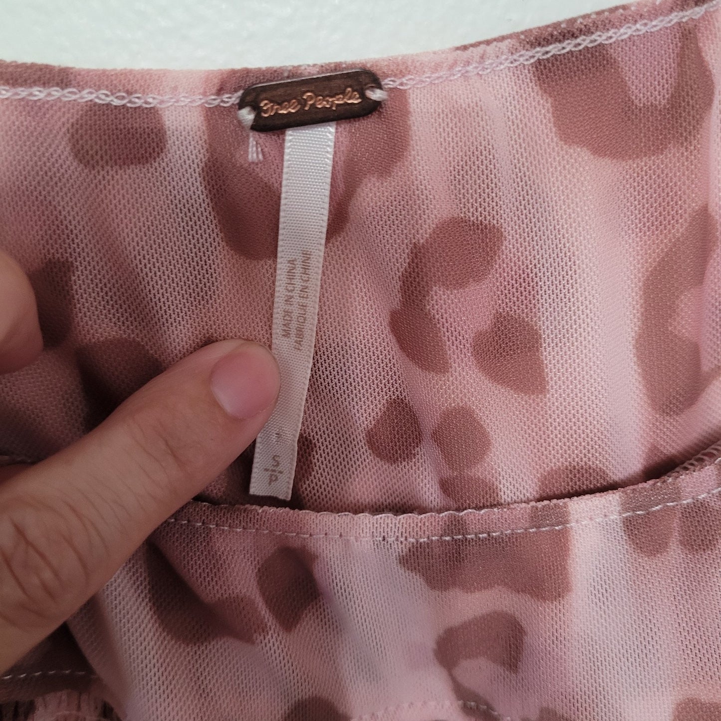 Free People Leopard Print Blouse Small Blush Pink Puff Sleeve Boho Top