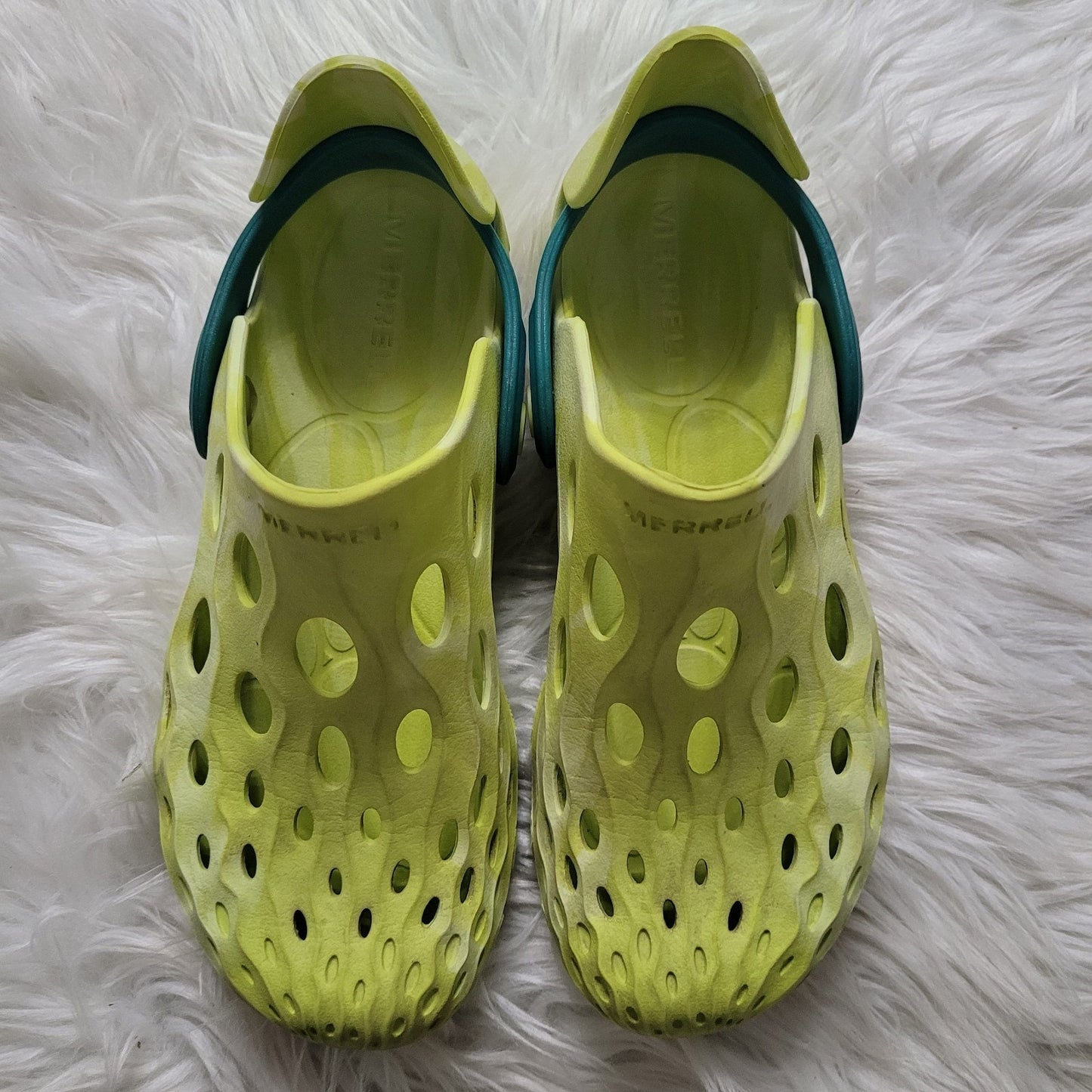 Merrell Hydro Moc Big Kids Size 2 Yellow Green Slip On Clogs Water Shoes