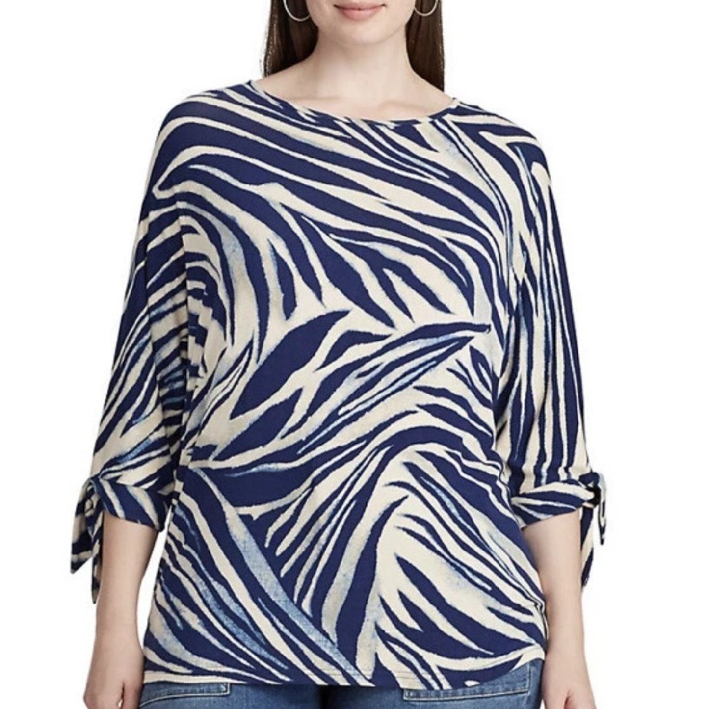 Chaps Women’s 3X Dolman Sleeve Knit Top Navy Tan Zebra Print