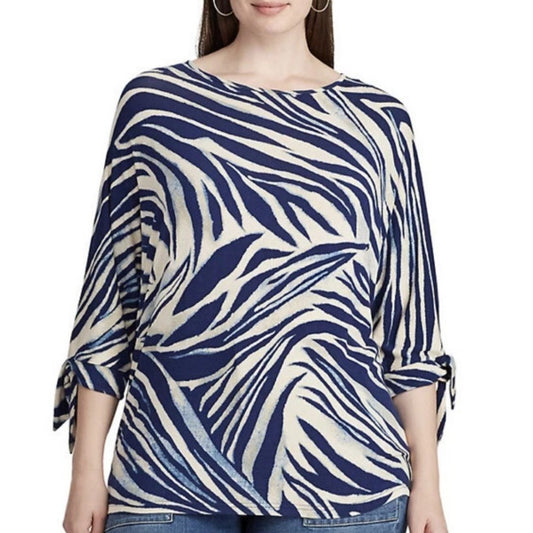 Chaps Women’s 3X Dolman Sleeve Knit Top Navy Tan Zebra Print
