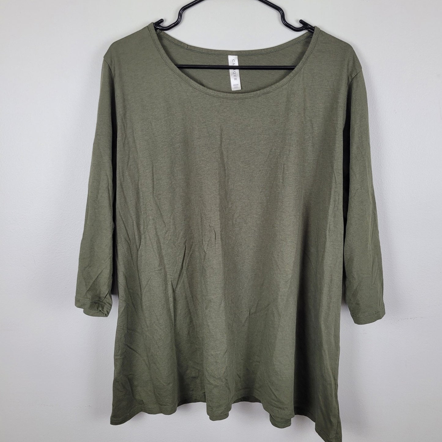 Cacique Womens Plus 22/24 Long Sleeve Top Olive Green Basic Tee VGUC