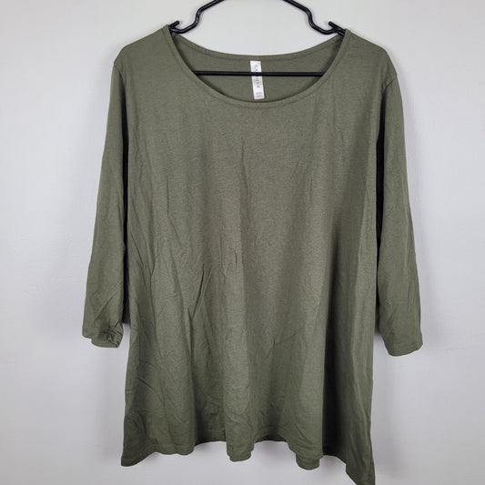Cacique Womens Plus 22/24 Long Sleeve Top Olive Green Basic Tee VGUC