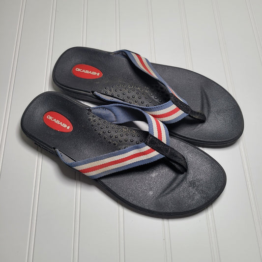 Okabashi Womens M/L Black Red Blue Flip Flop Sandals Comfort Slip On Beach