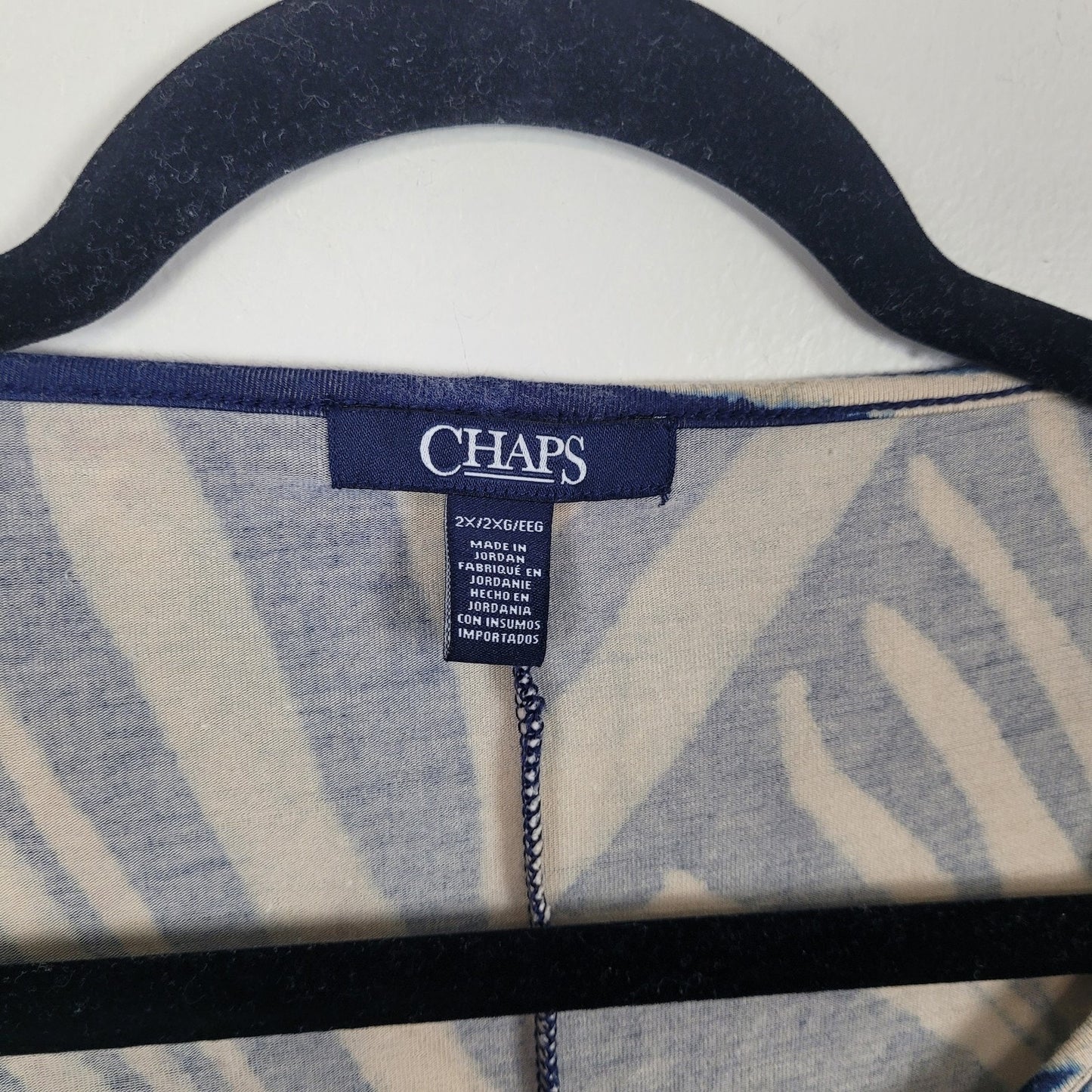 Chaps Women’s 3X Dolman Sleeve Knit Top Navy Tan Zebra Print