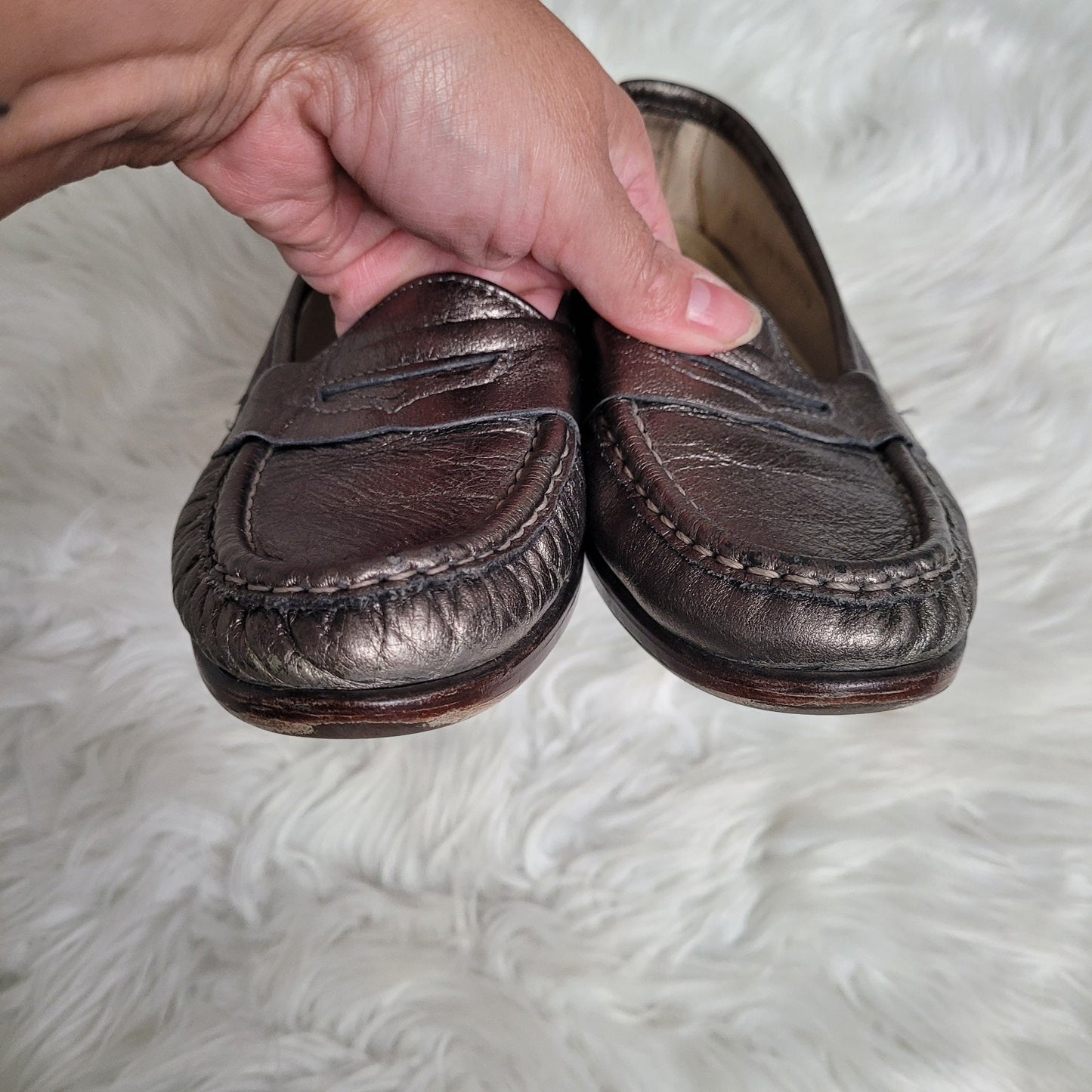 SAS Women’s Size 6 Wink Slip On Penny Loafer Pewter Leather Moccasin Shoes