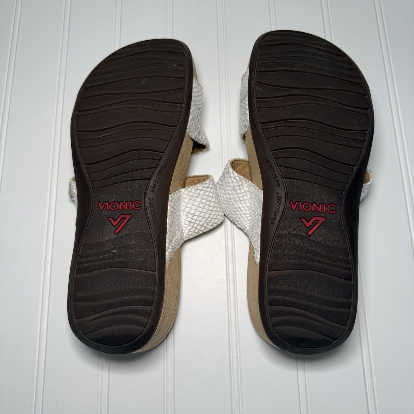 Vionic Womens 8 Pacific Rio Slide Sandal White Textured Adjustable Platform