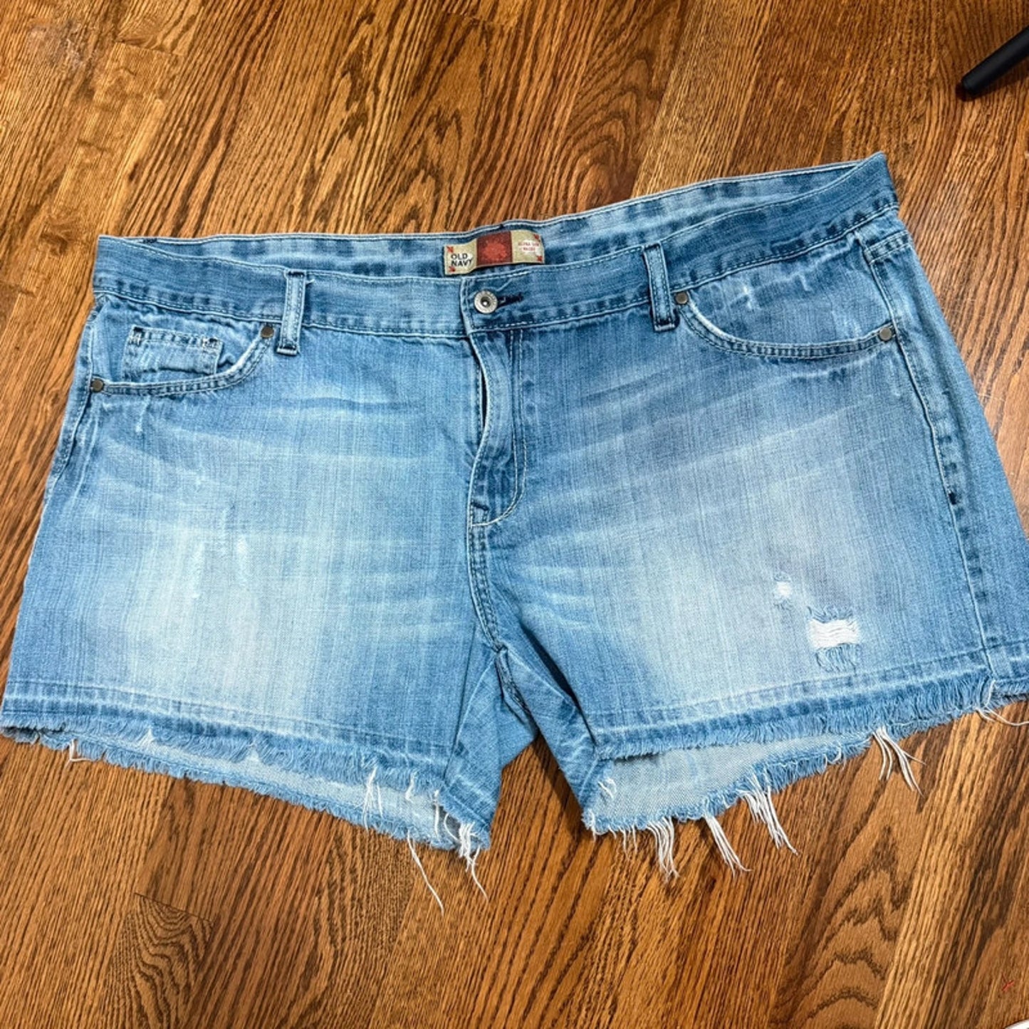 Old Navy Women’s 20 Denim Shorts Blue Ultra Low Waist Distressed Hem