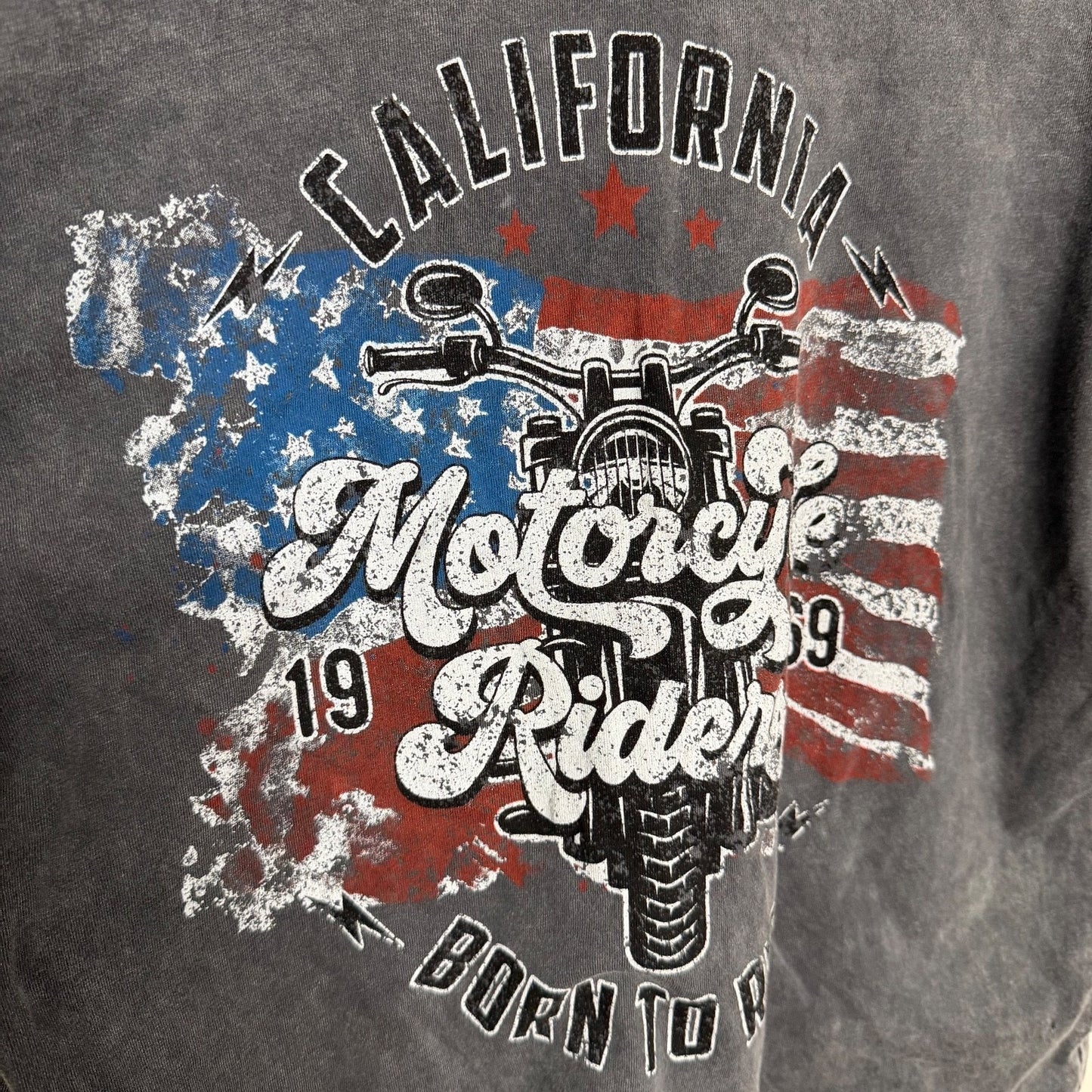 Caution To The Wind Womens M Gray Burnout Crop Tee Motorcycle Graphic Y2K