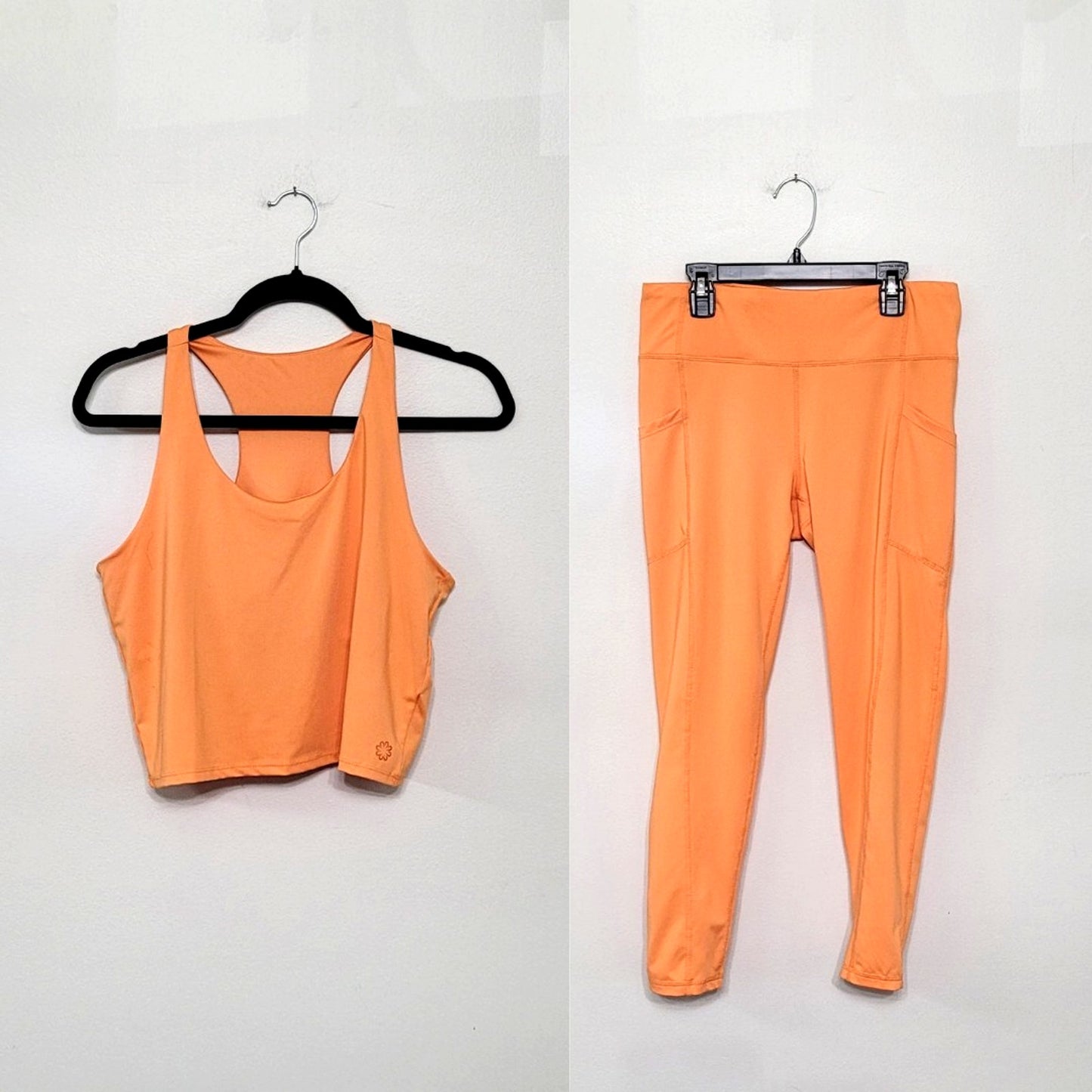 Pro Player Women’s Orange Capri Leggings M & Tank Top L Set Moisture Wicking