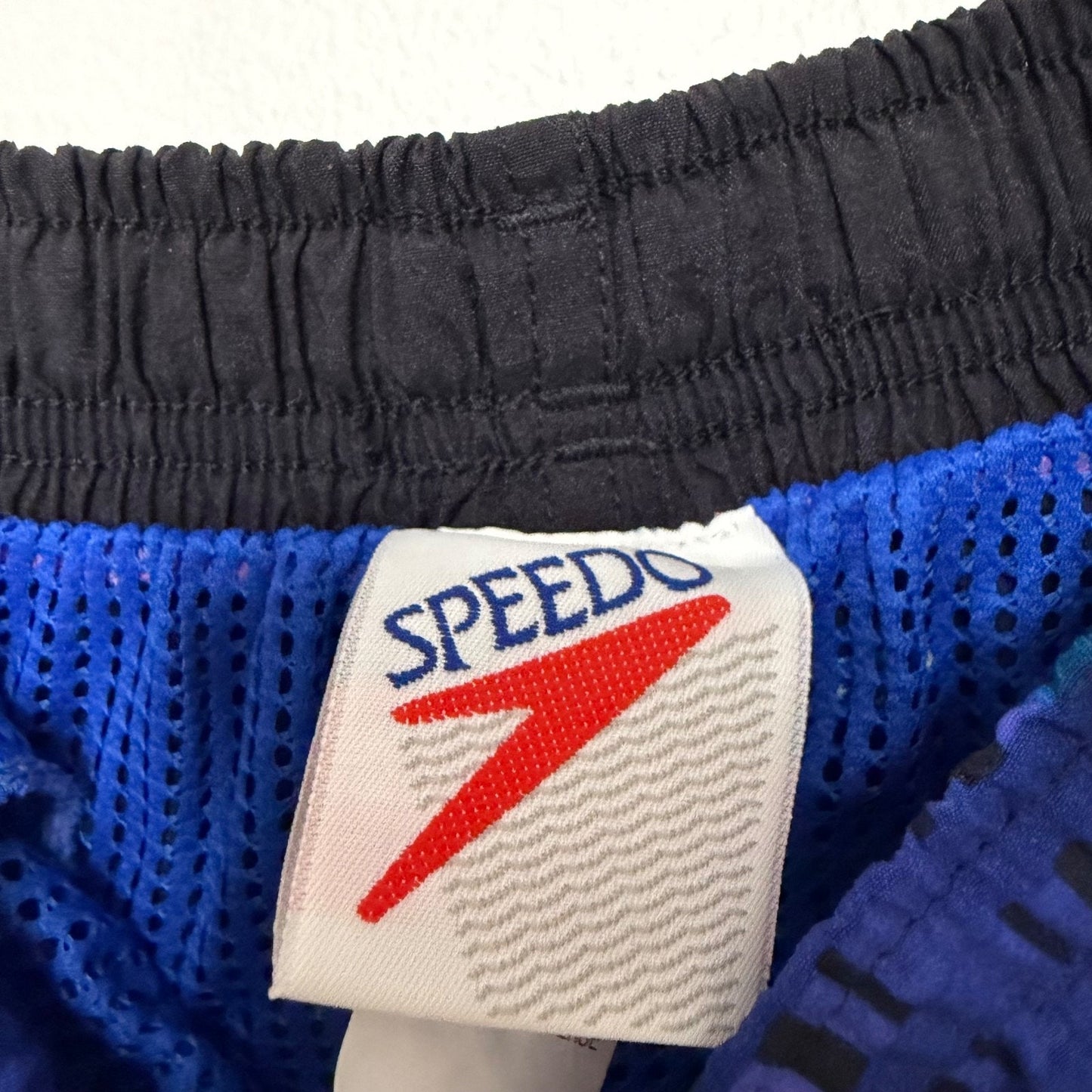 Speedo Men’s M Retro Blue Black Geometric Swim Trunks NWT