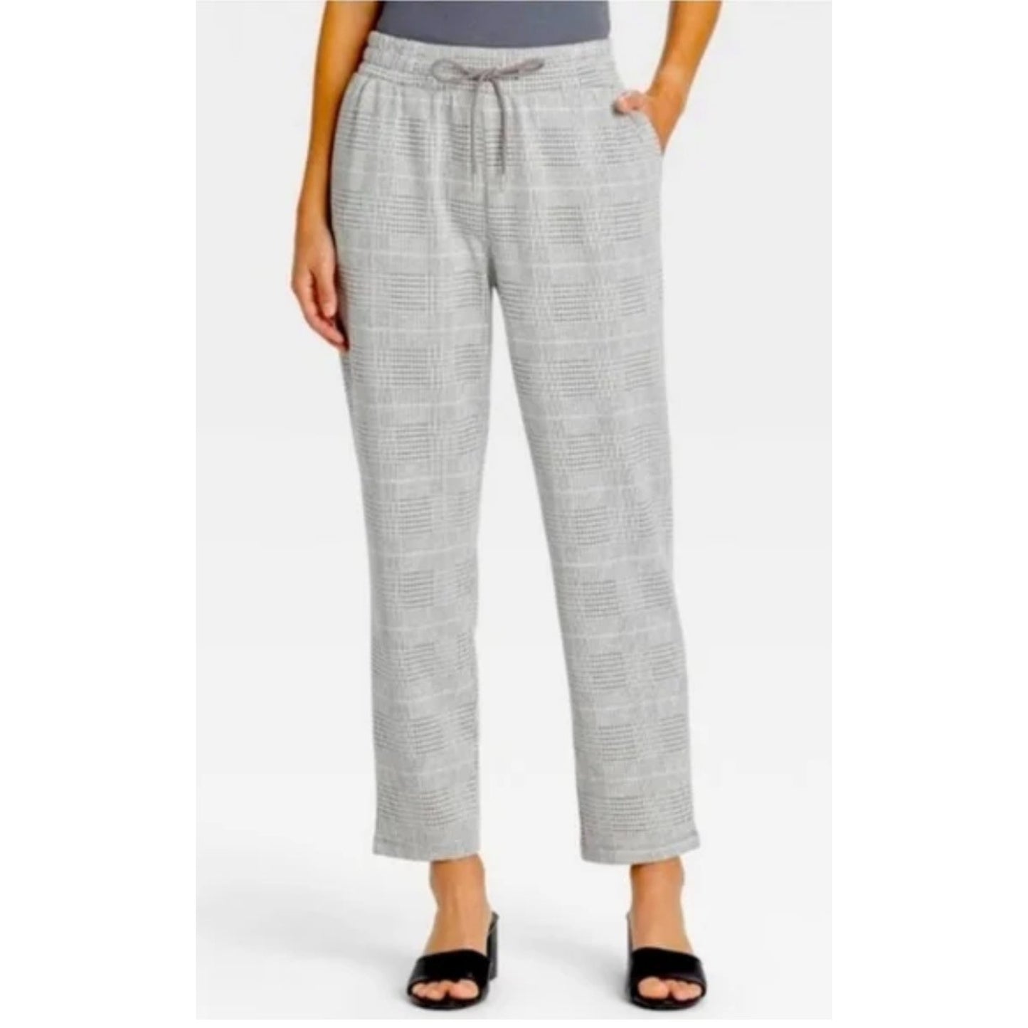 A New Day Womens XXL Gray High Rise Jogger Pants Stretch Plaid Drawstring