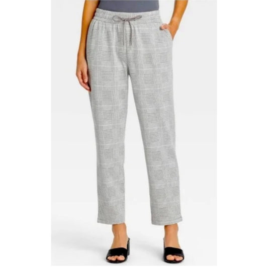 A New Day Womens XXL Gray High Rise Jogger Pants Stretch Plaid Drawstring
