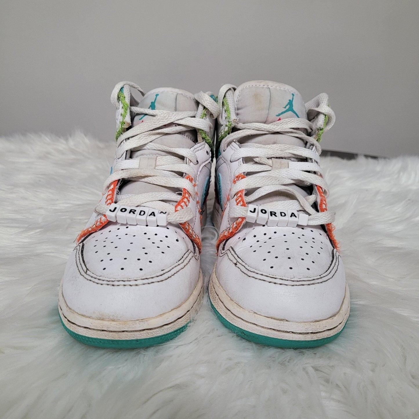 AIR JORDAN 1 MID SE 4y GS 'Multi Baseball Knit' White Teal Pink DM9648-100