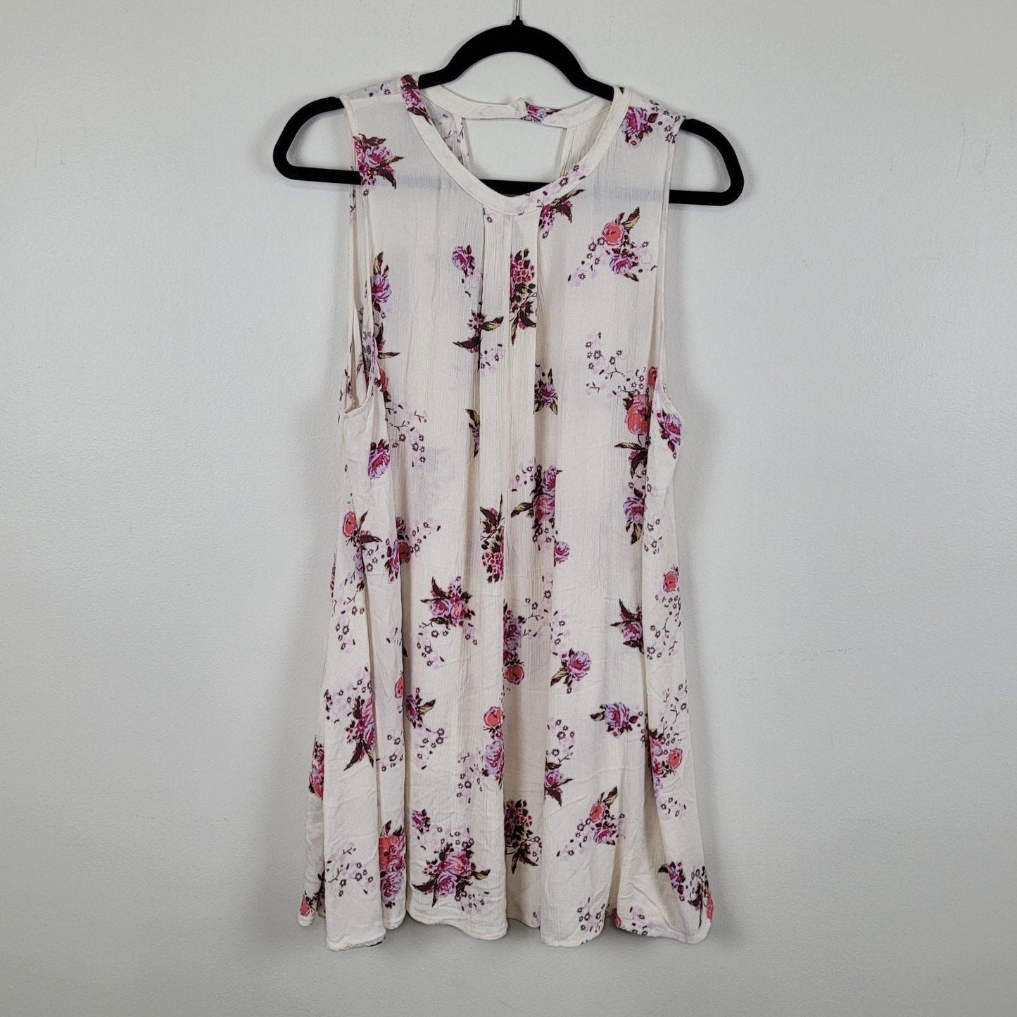 Free People Womens Medium Tree Swing Tunic Dress Boho Floral Cream Pink Hi Lo Fe