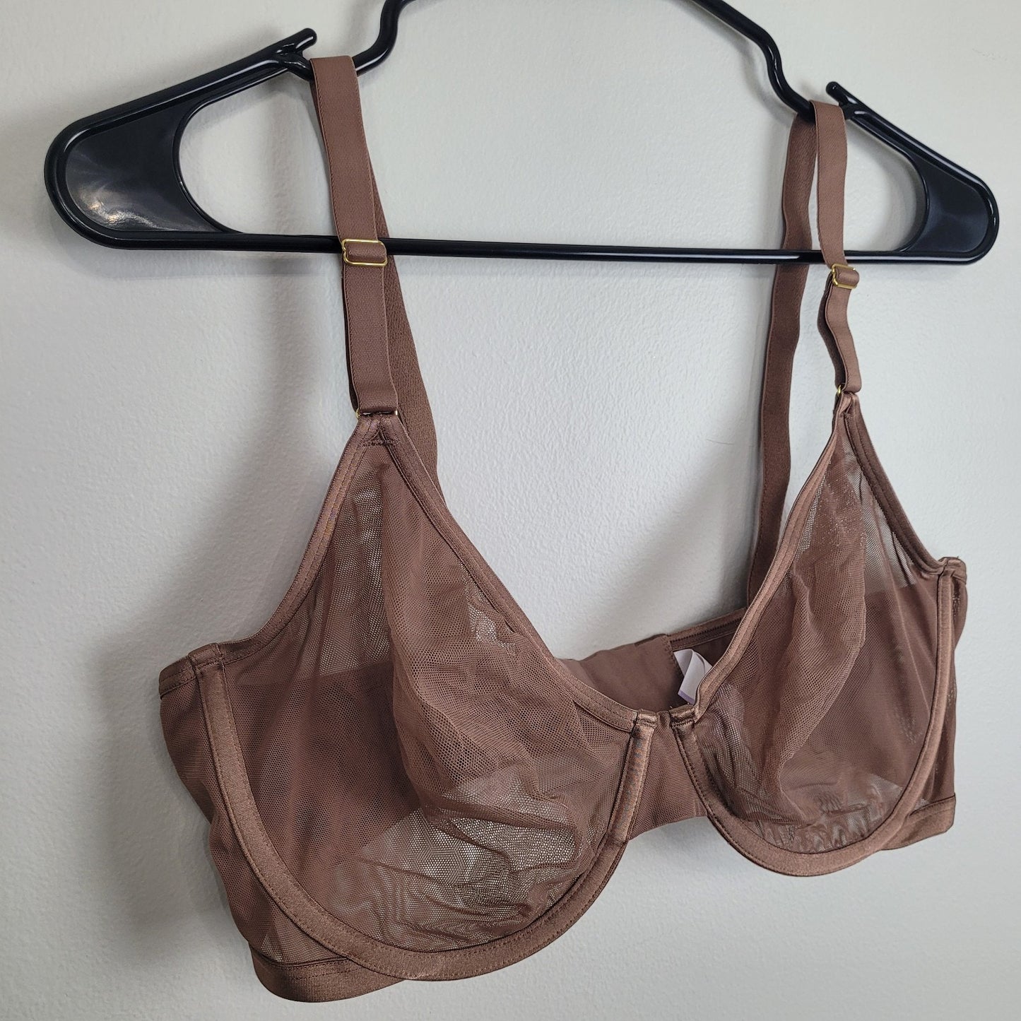 Joyspun Womens 42C Chocolate Brown Mesh Sheer Unlined Underwire Bra Sexy