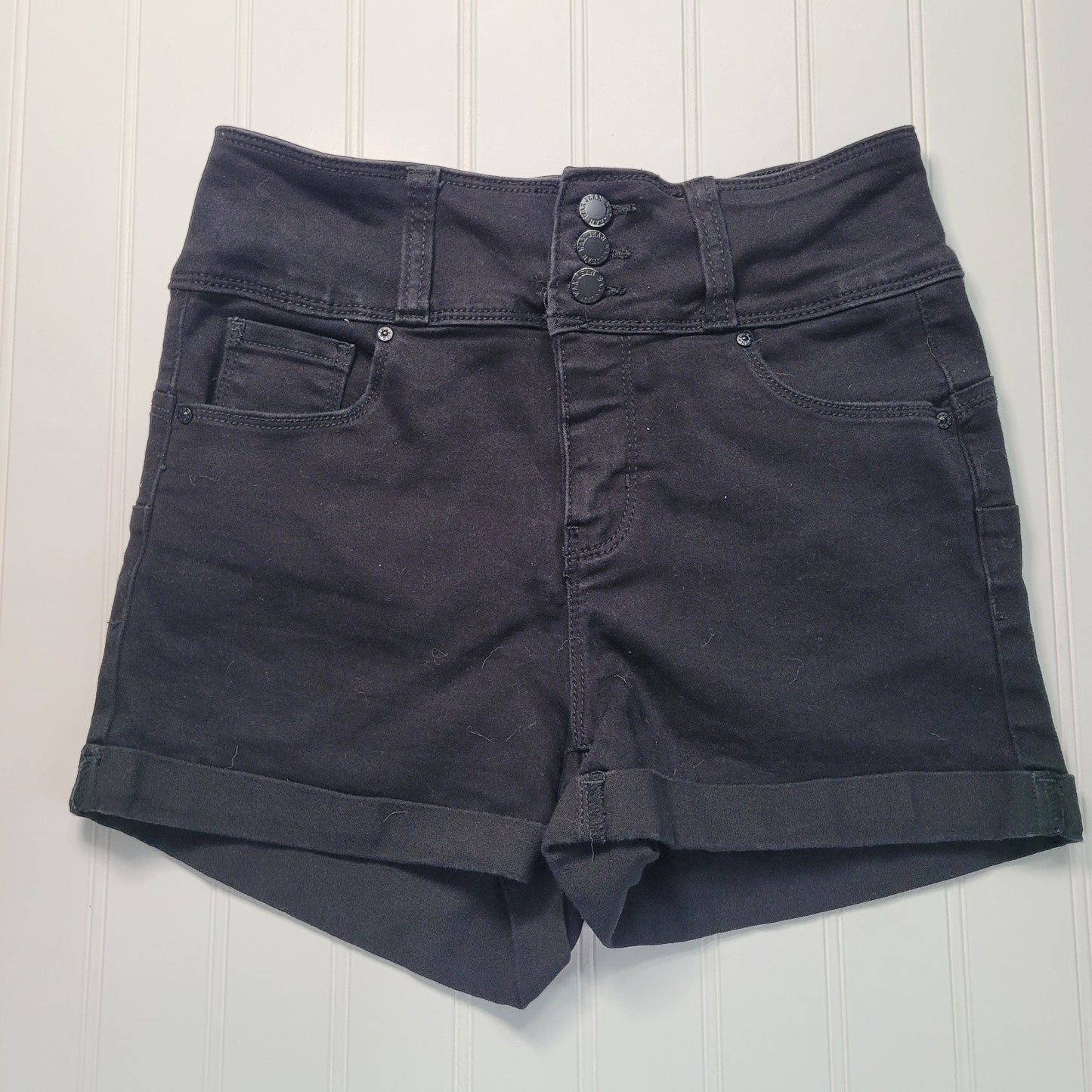 Wax Jeans Womens S High Rise Black Denim Shorts Cuffed Stretch 3 Button Y2K