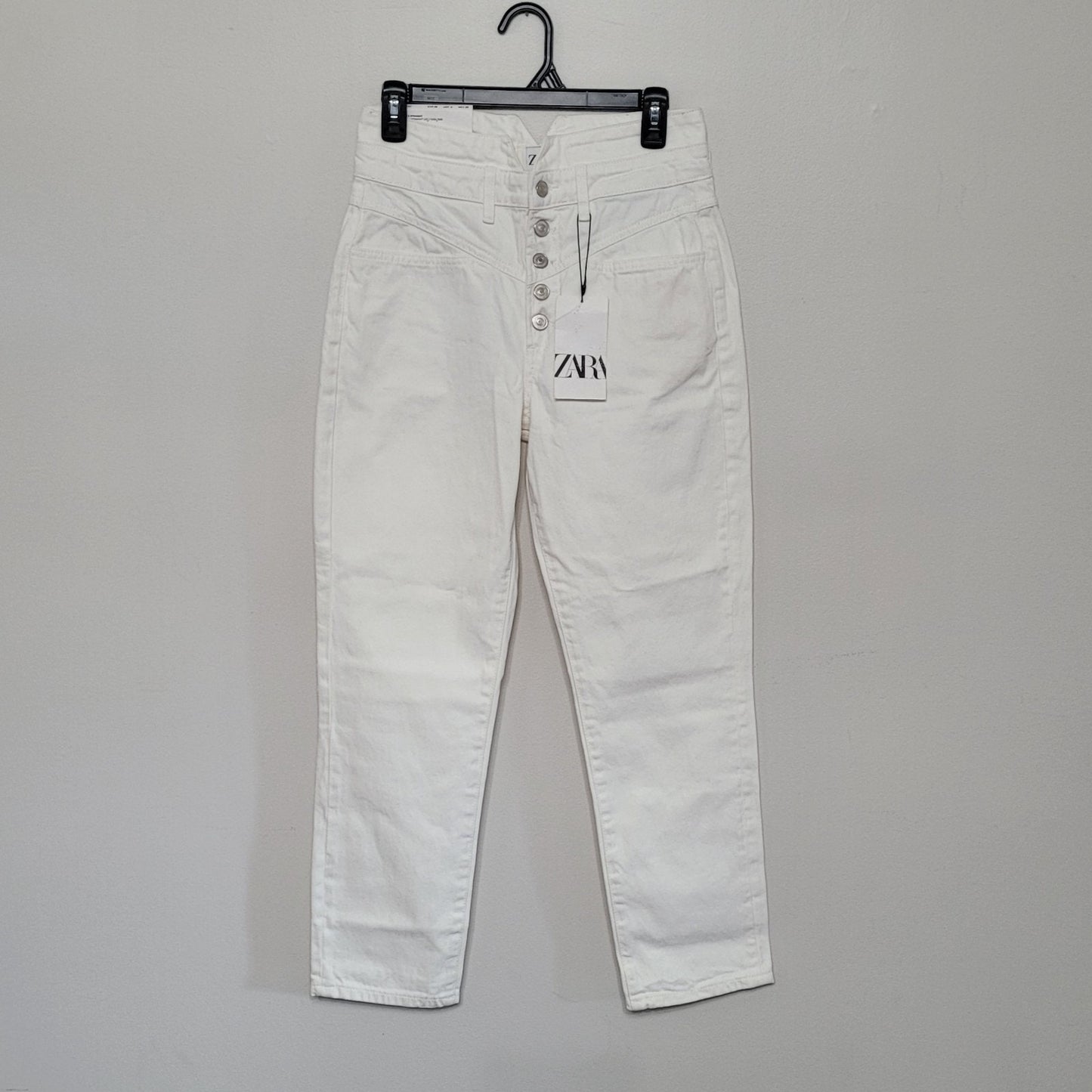 Zara High Rise The 80's Straight Jeans Size 4 Off White Button Fly NWT