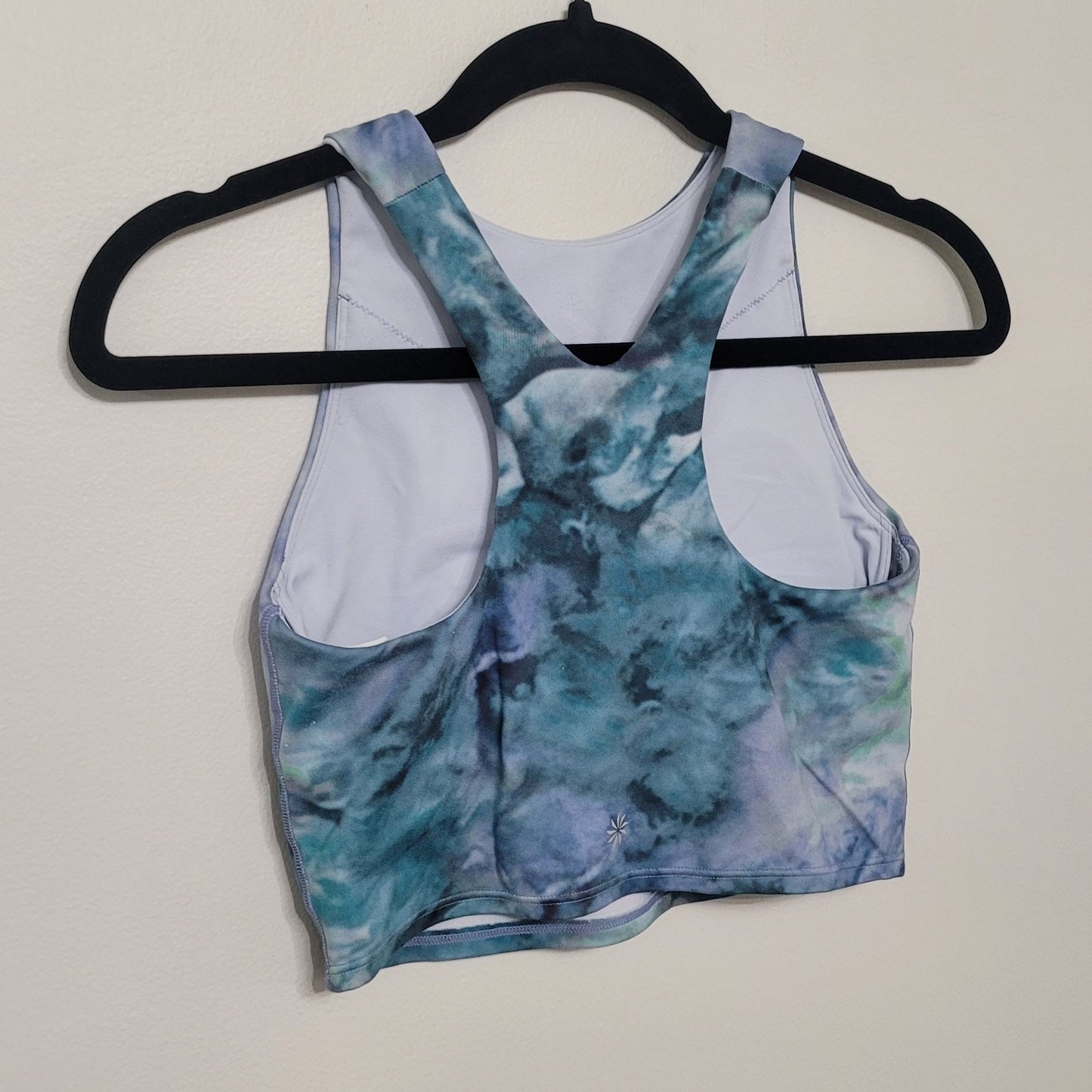 Athleta XS Conscious Crop Bra Solarize Chrome Blue Printed Padded Shelf Bra