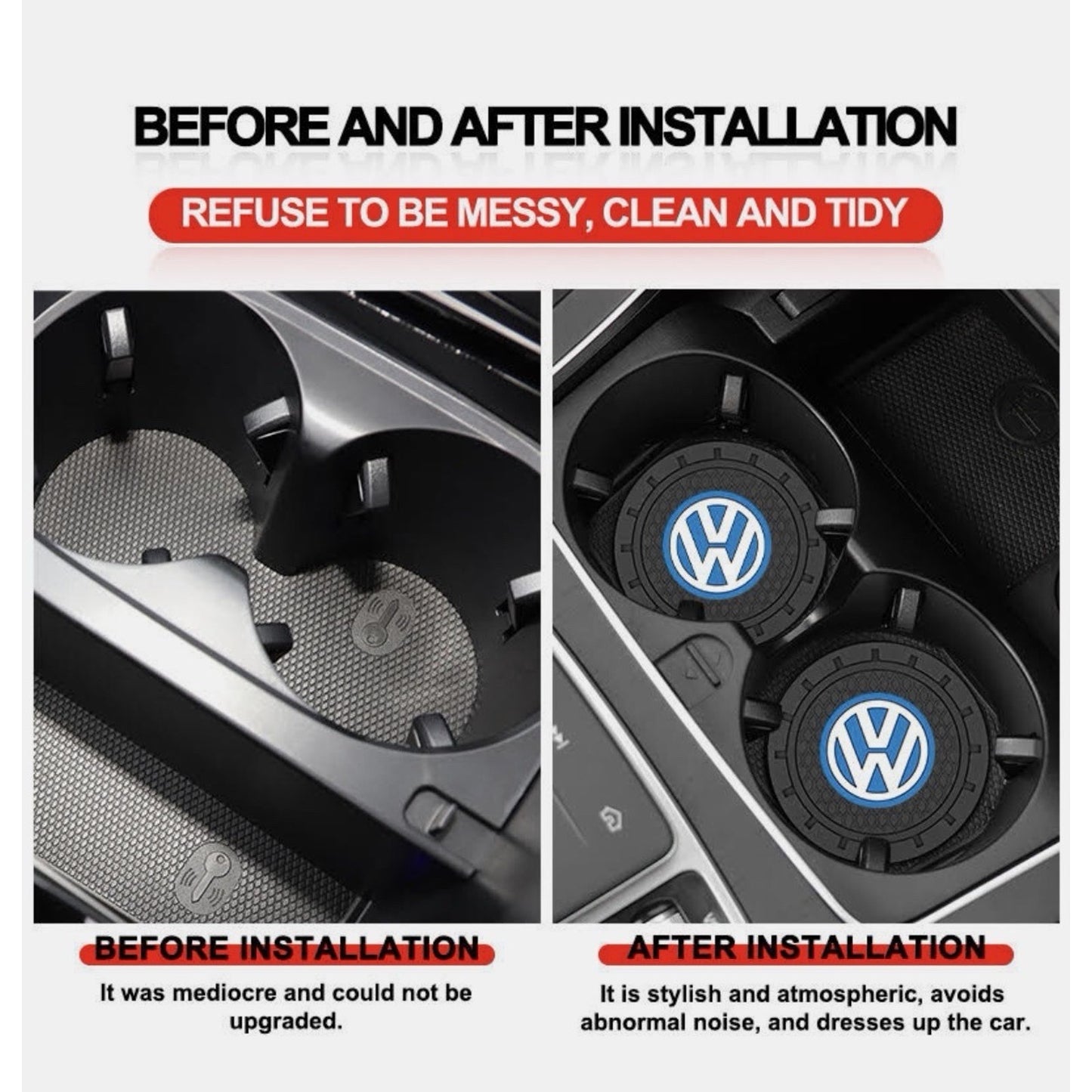 2PCS Volkswagen Car Cup Coaster No-Slip Silicone Water Cup Holder Waterproof Pad