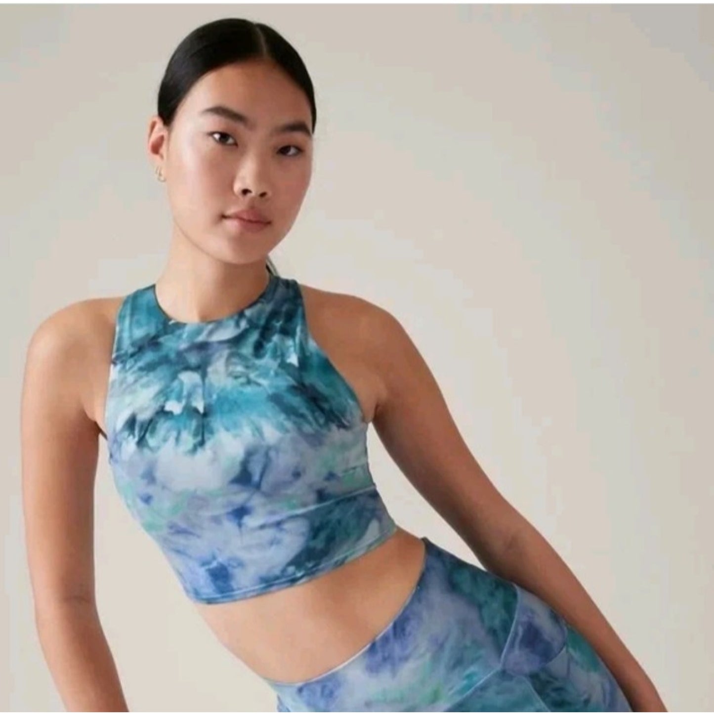 Athleta XS Conscious Crop Bra Solarize Chrome Blue Printed Padded Shelf Bra