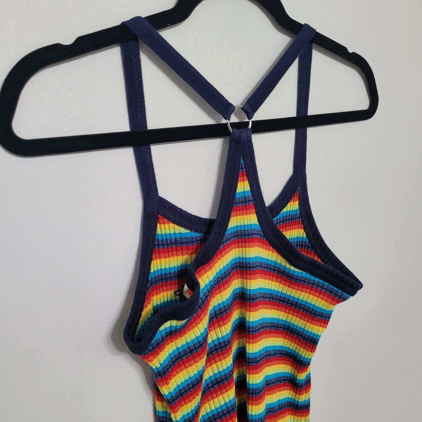 Ocean Pacific Rainbow Stripe Dress Medium Ribbed Knit Y2K Bodycon Vintage