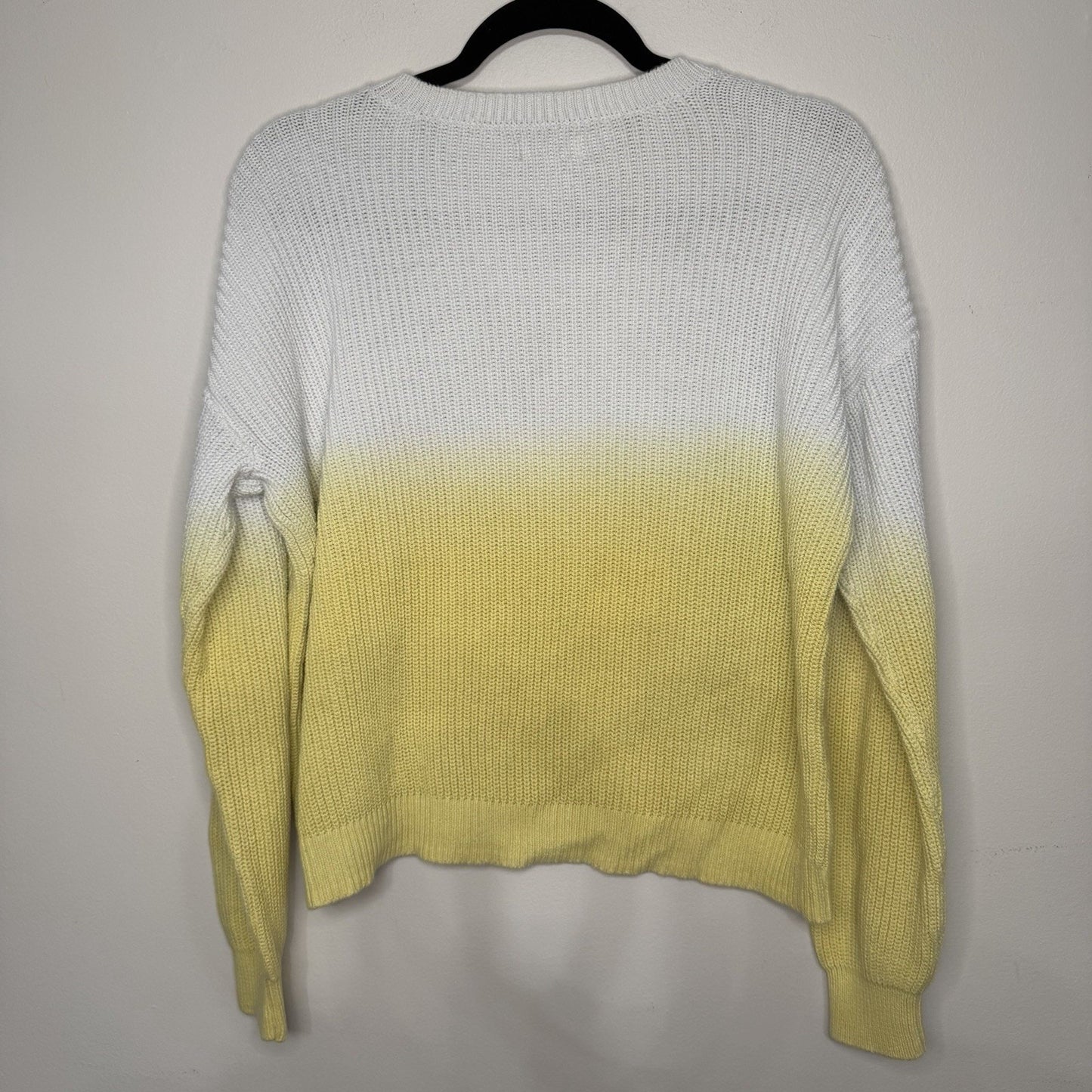 SO Womens Medium Sweater White to Yellow Ombre Knit Long Sleeve Crew Neck