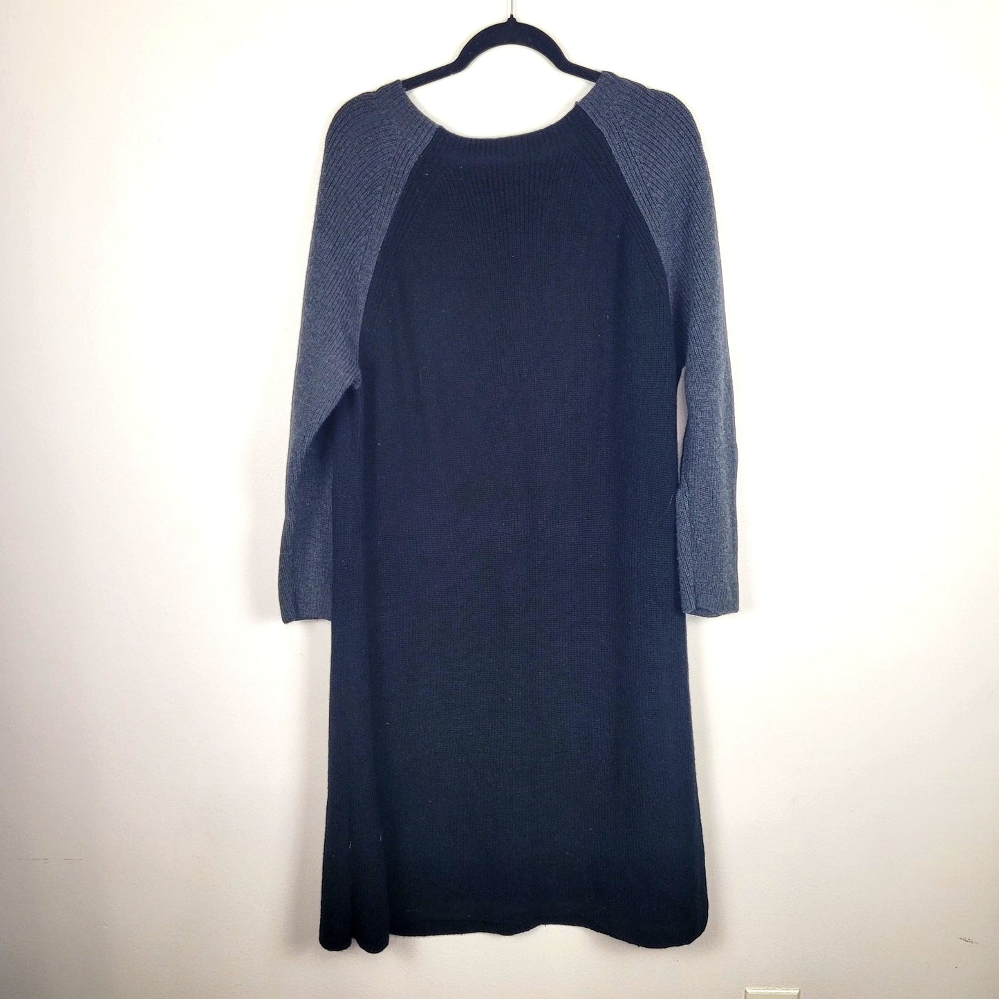 Eileen Fisher Women’s XL Extra FineMerino Wool Sweater Dress Black Grey Rib Knit