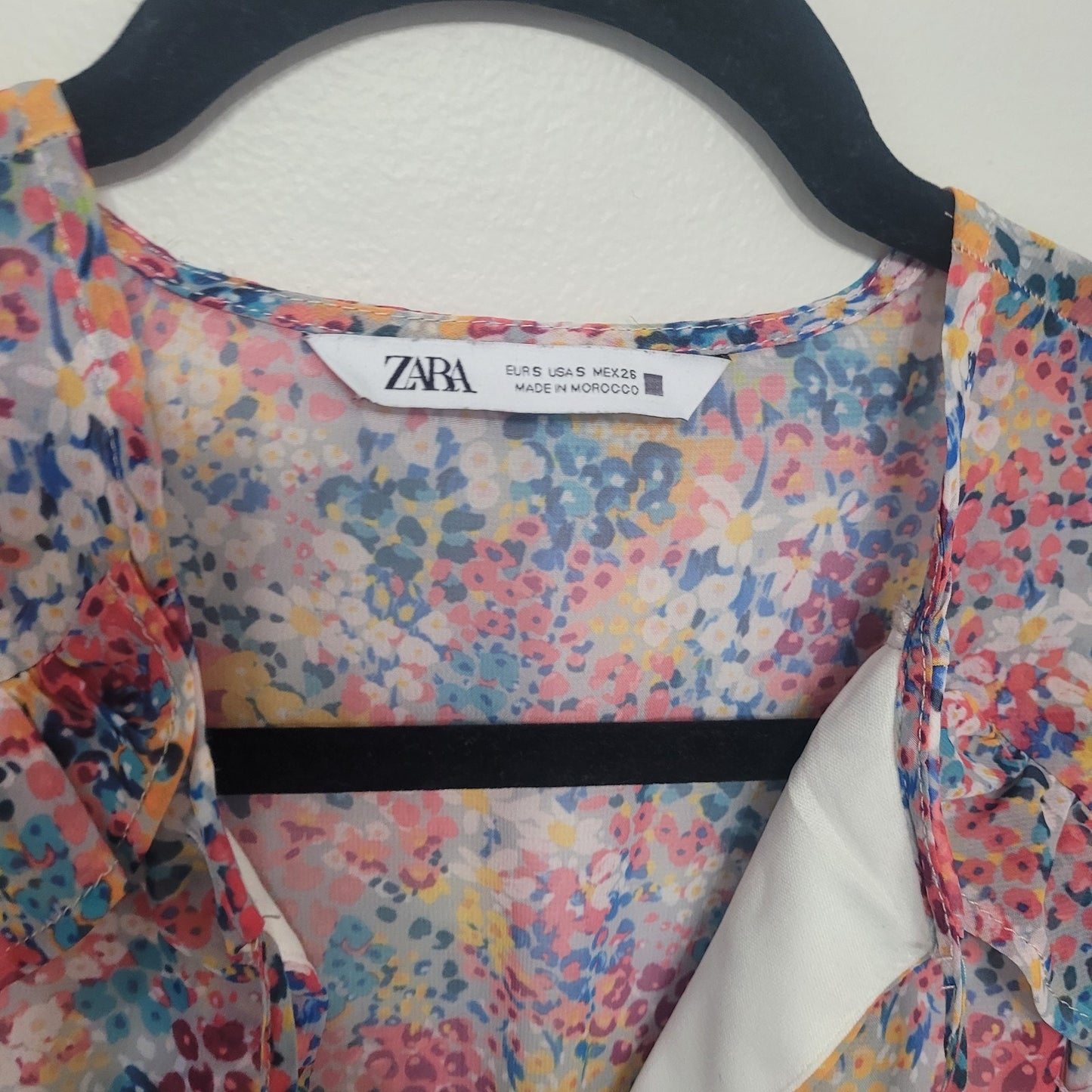 Zara Floral Print Ruffle Dress Small Long Sleeve Smocked Waist Boho