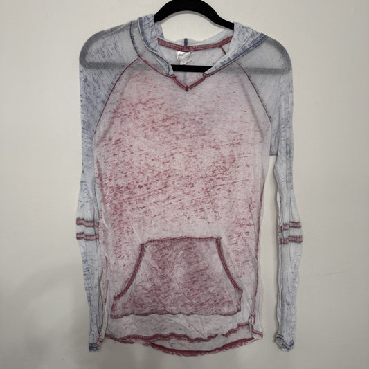 Exist Womens M Burnout Sheer Lightweight Hoodie Top Red White Distressed Y2K