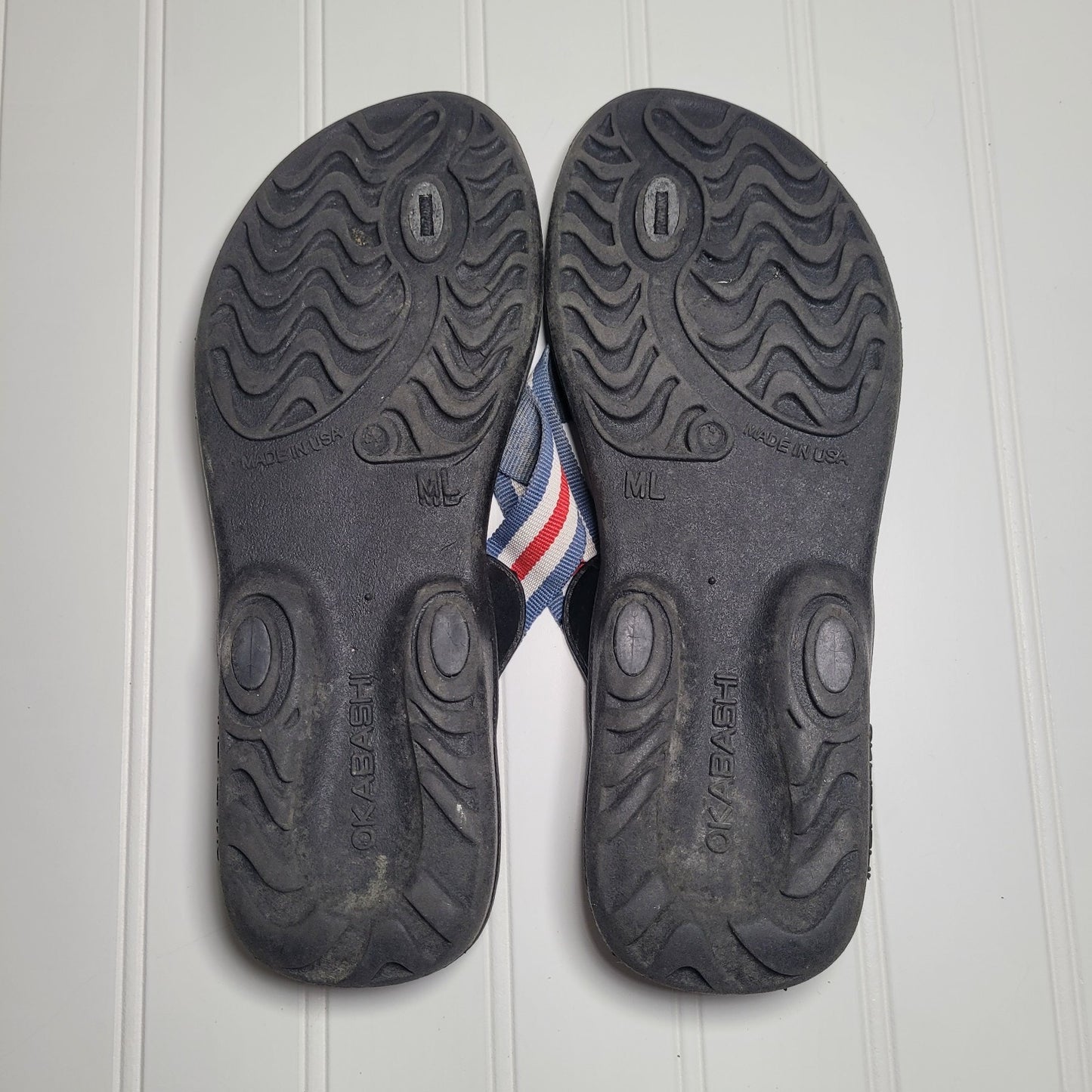 Okabashi Womens M/L Black Red Blue Flip Flop Sandals Comfort Slip On Beach