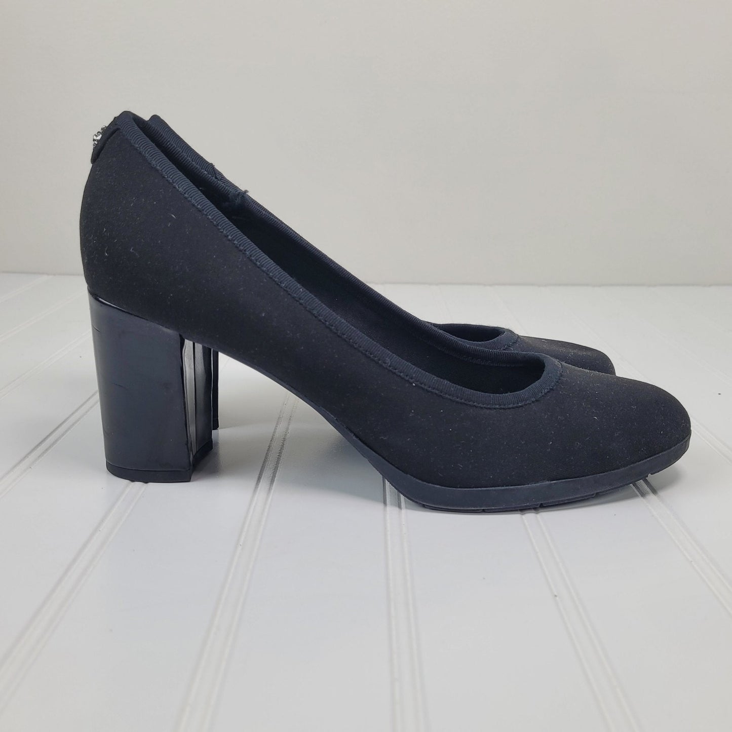 Anne Klein Carole Womens 8.5 Black Block Heel Pumps Round Toe Classic Office
